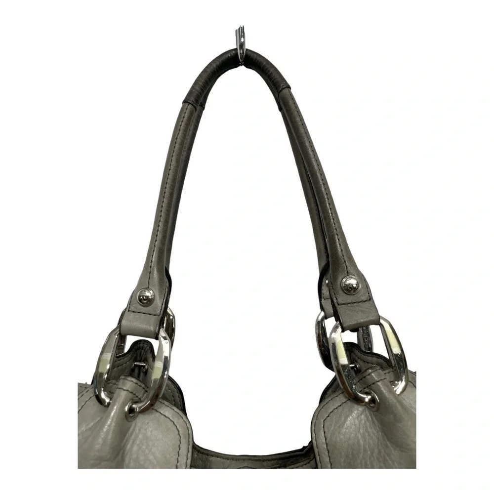 B. Makowsky Gray Pebbled Leather Hobo Shoulder Tote Bag Large Silver Hardware